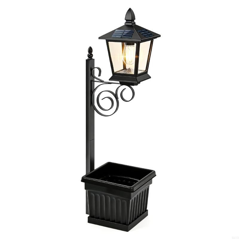 Solar Powered Flower Pot Light Decorative Outdoor Lamp For Garden Pathway And Patio With Auto On Off M4YD