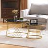 Couchtisch 2er Set, Hochglanz Wohnzimmertisch, Coffee Table mit Stauraum, für Wohnzimmer, Balkon, Metallgestell, Gold und Schwarz