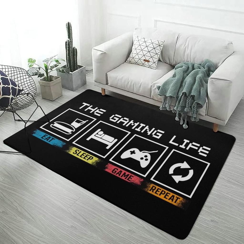 Game Rug for Gamers Boys Teens Kawaii Bedroom Living Room Decor Game Controller Gamepad Carpet Polyester Floor Mat Furry Doormat