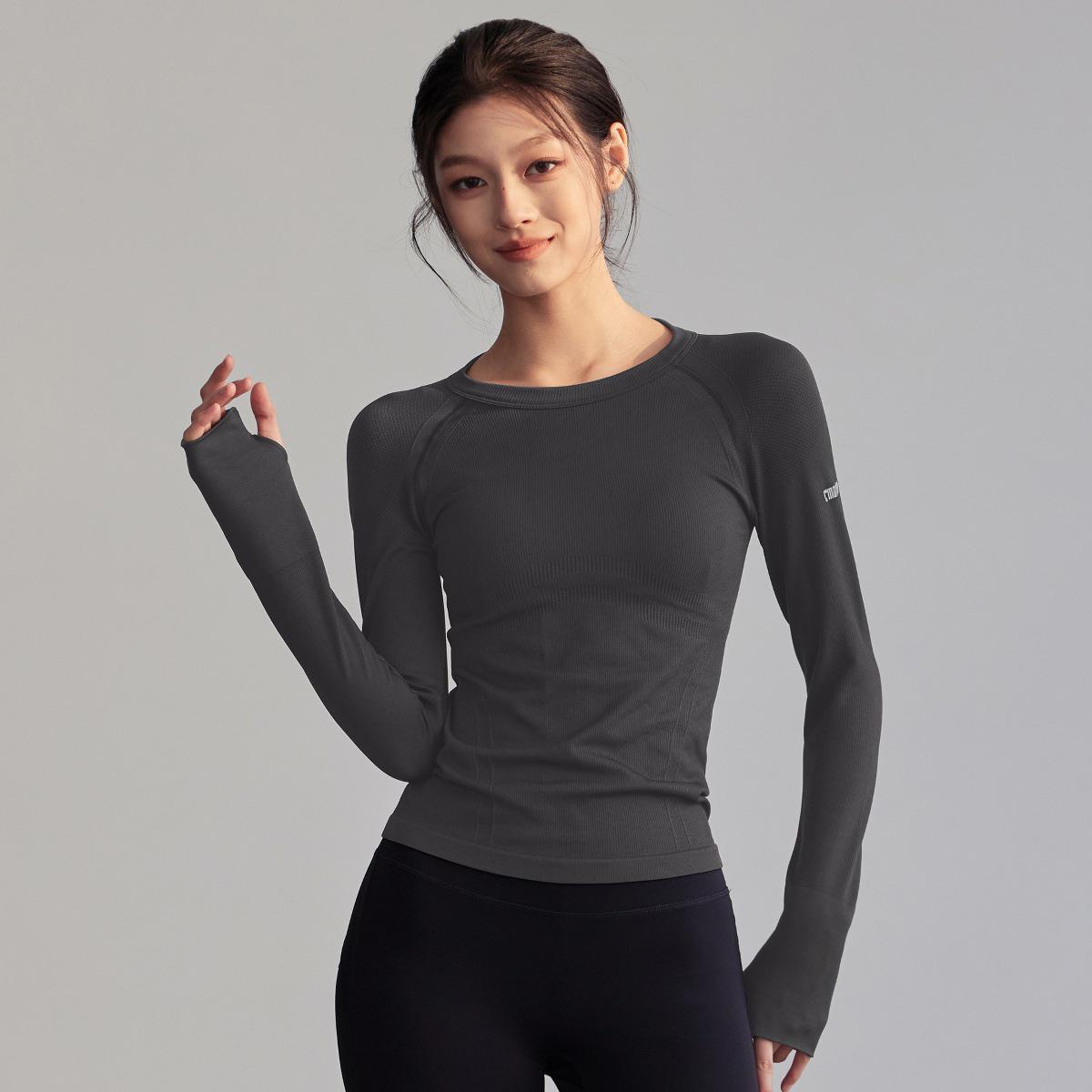 Women s Quick-Dry Long-Sleeve Stretch Yoga Top: Round Neck, Ideal for Running, Pilates, Fitness, and Body Shaping. Large (55-60 kg)