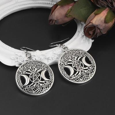 Fashion Gothic Dark Style Women Vintage Silver Color Triple Moon Goddess Pendant Dangle Earrings Wicca Witchy Goth Jewelry