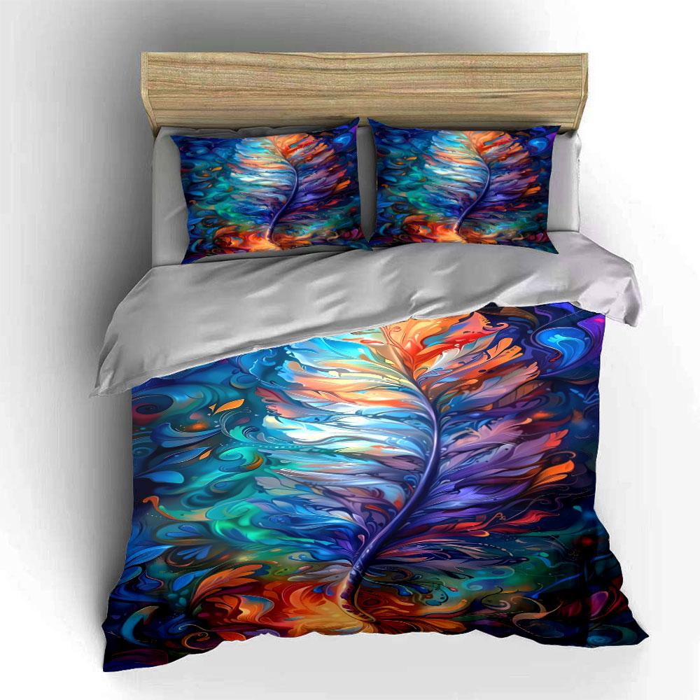 Colorful abstract feather pattern Bedding sets Duvet cover sets Duvet covers Pillowcases(1 * Duvet Cover 2 * Pillowcases without duvet insert)