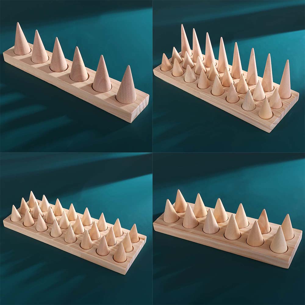 Modern Finger Rings Holder Retro Ring Storage Rack Wood Cone Ring Display Stand Jewelry Props