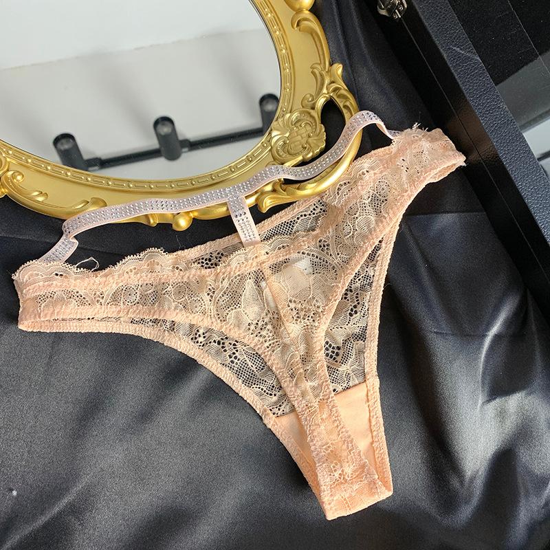 Ladies Summer New Fashion Lace Sexy Light Luxury Hollow Rhinestone Low Waist Thong Underwear