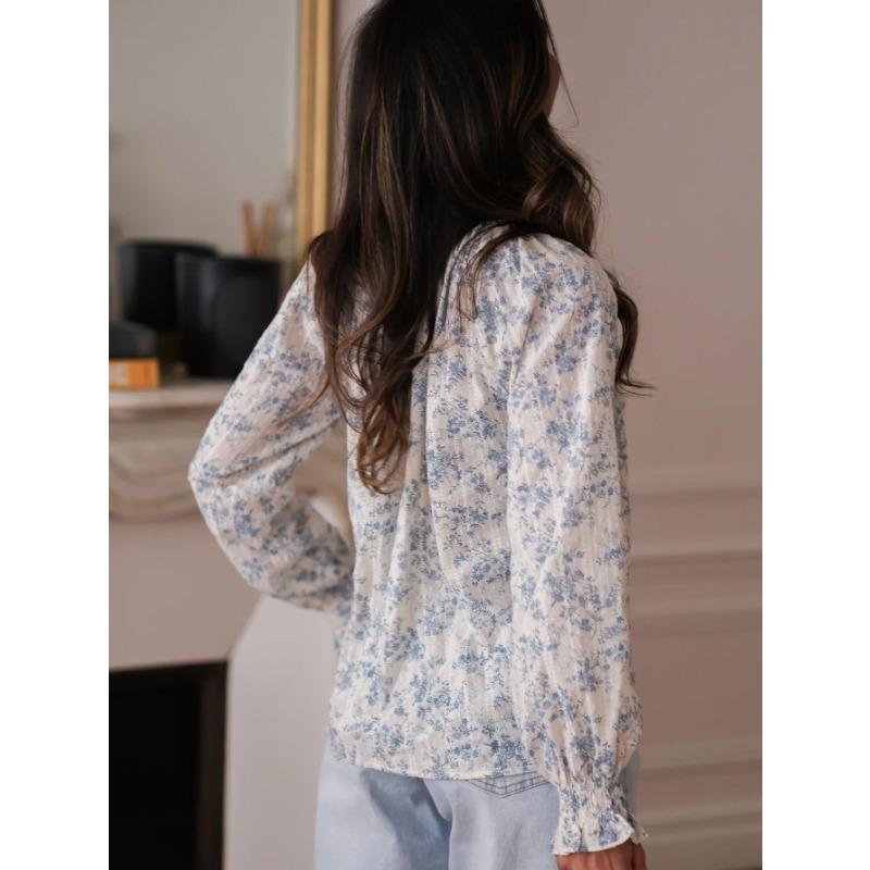 Women S Long Sleeve V Neck Floral Print Casual Shirt
