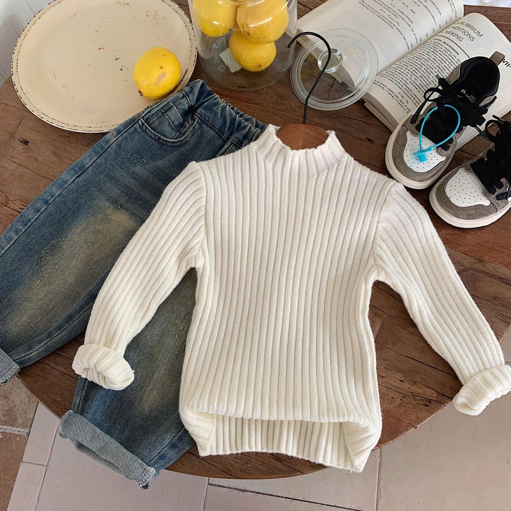 Children's Sweater Autumn/Winter New Collection Solid Color Versatile Knitted Shirt Boys' Stand Up Collar Bottom Shirt