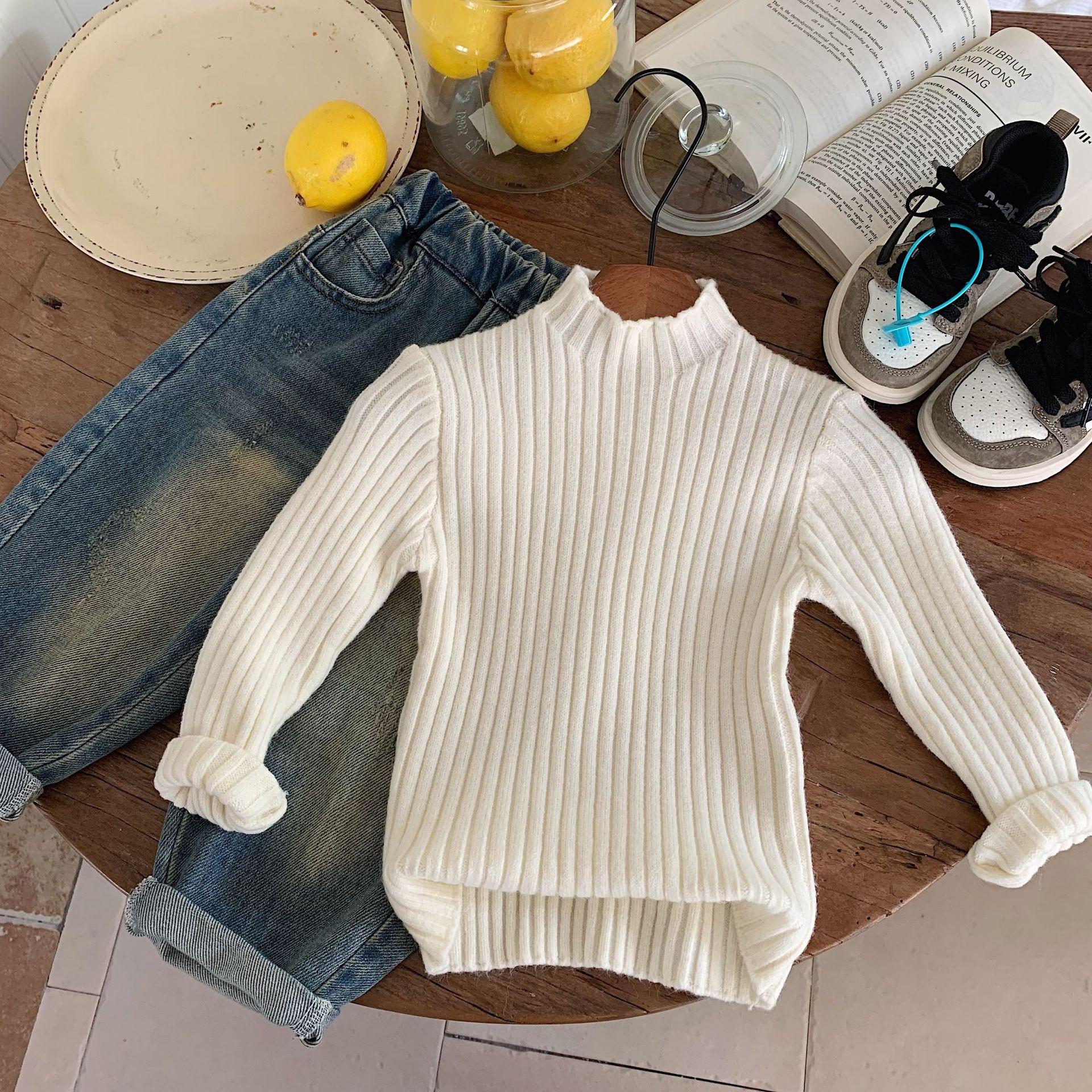 

Детский свитер Осень/Зима Новая коллекция Однотонный Универсальный Вязаный пуловер Мальчиковый Стойка воротник Базовая футболка 90cm