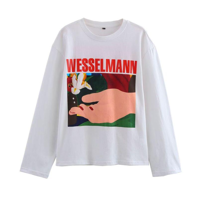 Kaslead New Arrival Women's Fashion Style Stylish Simple and Versatile Print Long Sleeves T-shirt Tops 0085876