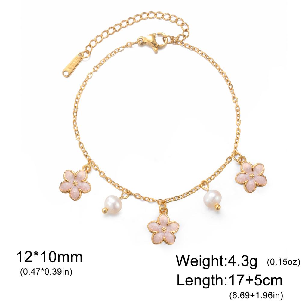 Cazador Enamel Flower Plumeria Imitation Pearl Charms Bracelet Gold Color Women's Bracelet Stainless Steel Jewelry Gift 2026
