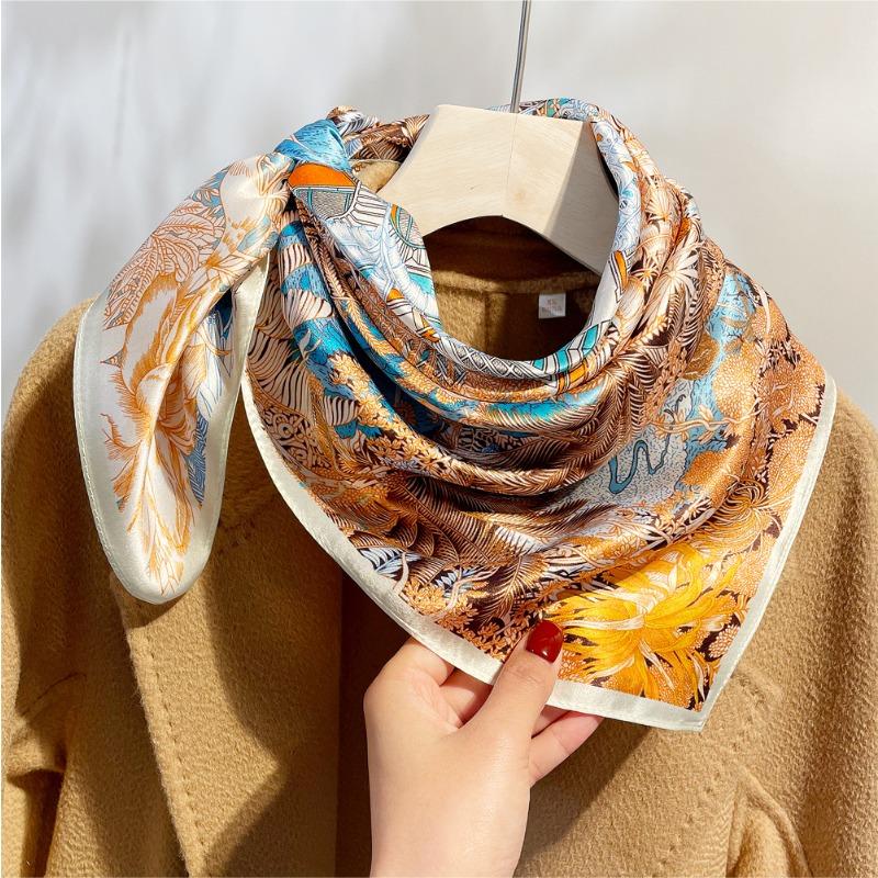 Spring mulberry silk printing new return to nature silk square scarf women's high-grade plain crepe satin silk gift