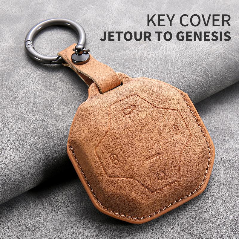 Leather Car Key Case Cover for Chery Jetour To Genesis Traveller T2 X90 X70 X95 DASHING X-1 Plus DTC L9 Car Key Shell Keychain