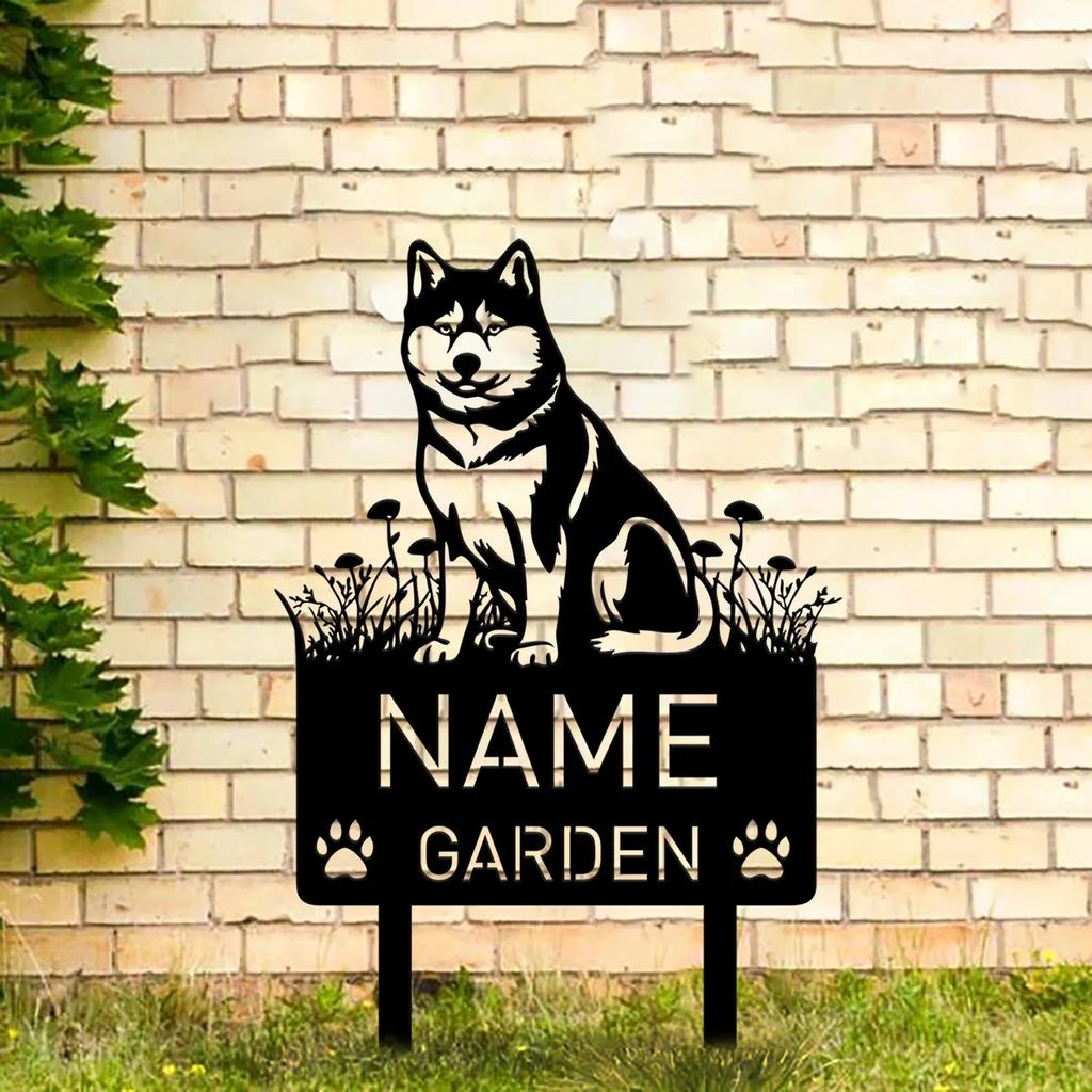 Individueller Metall Shiba Inu Hund Gedenk-Gartenstecker Grabstein Personalisierbares Haustier-Namensschild