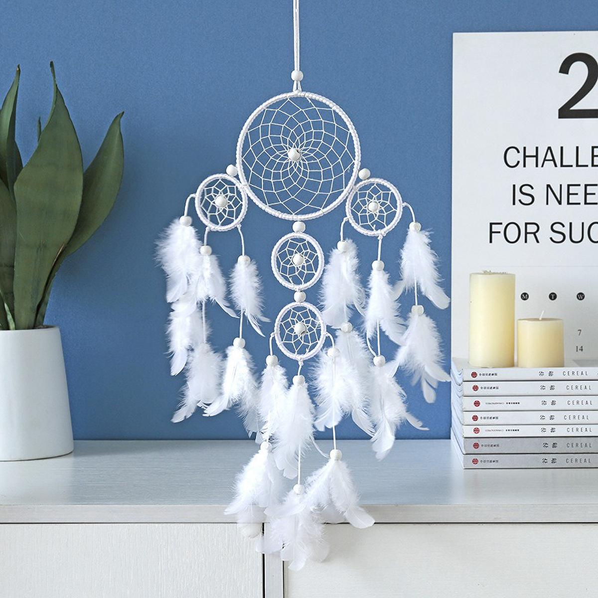 

European Style Dreamcatcher - Five Ring Feather Pendant with Wind Chimes, Fashion Decor Gift