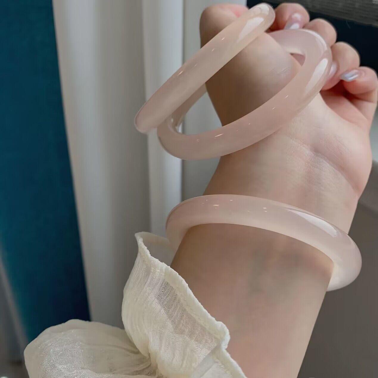 Полупрозрачный розовый браслет из нефрита с изображением корня лотоса для женщин