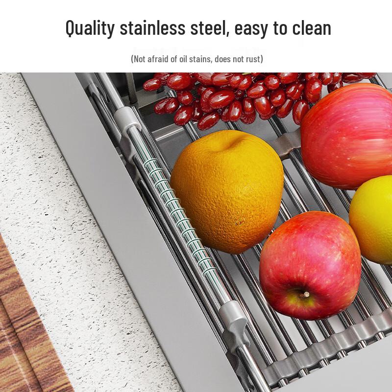 Retractable Stainless Steel Sink Drain Rack and Mat Set