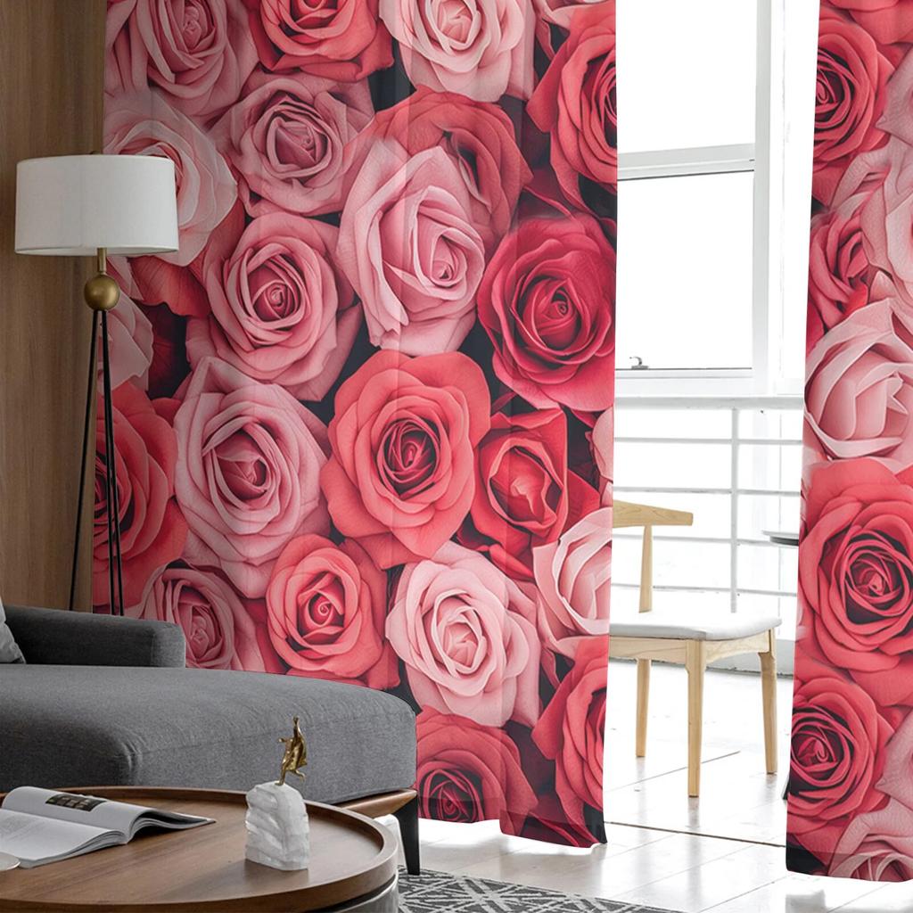 Valentine'S Day Roses Hand Drawn Tulle Curtains For Living Room Sheer Curtain For Bedroom Kitchen Blinds Voile Curtains