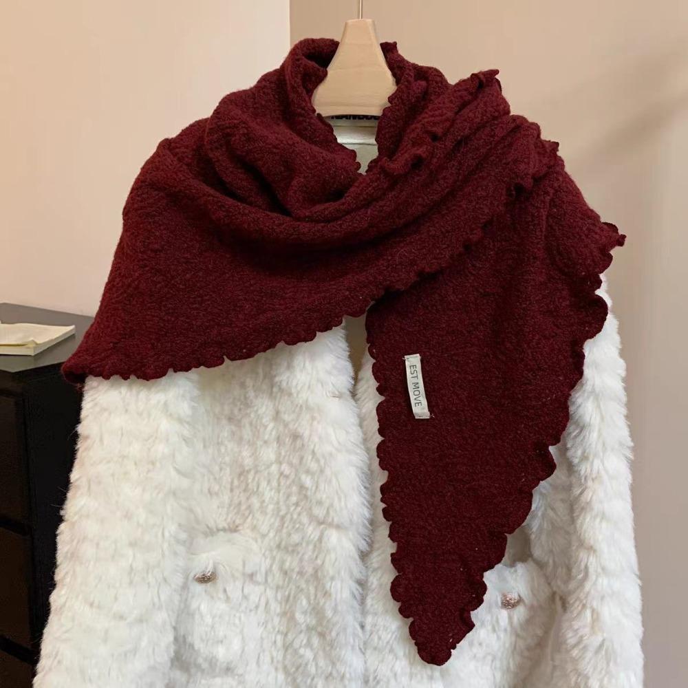 Thickened Widen Shawl Wrap Ruffled Edge Winter Scarf Knitting Triangle Scarf Casual Outfit