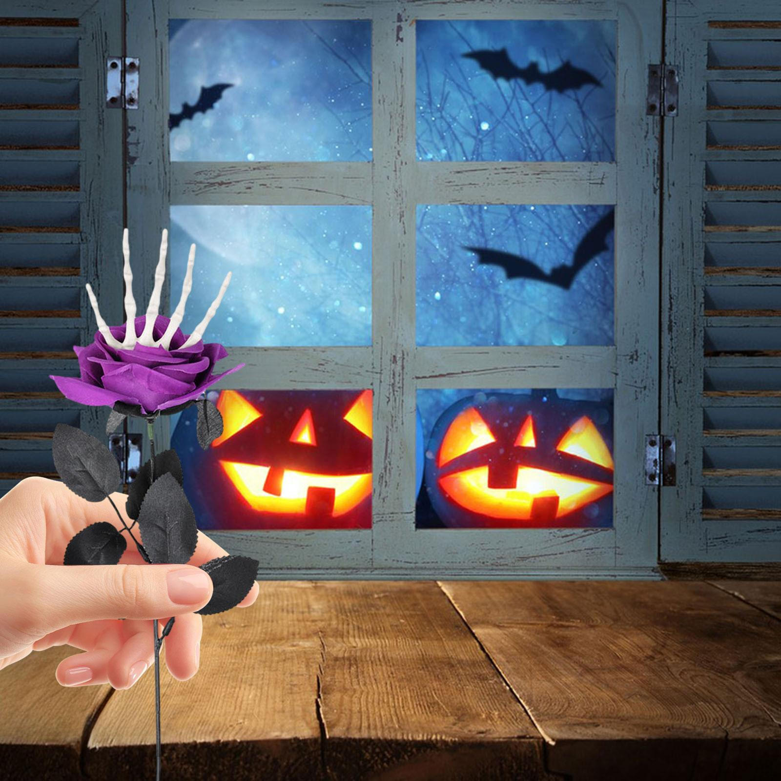 

Artificial Rose Flower Bouquet Skeleton Hand Garden Home Decor Realistic for Party Fashion Show Role фиолетовый