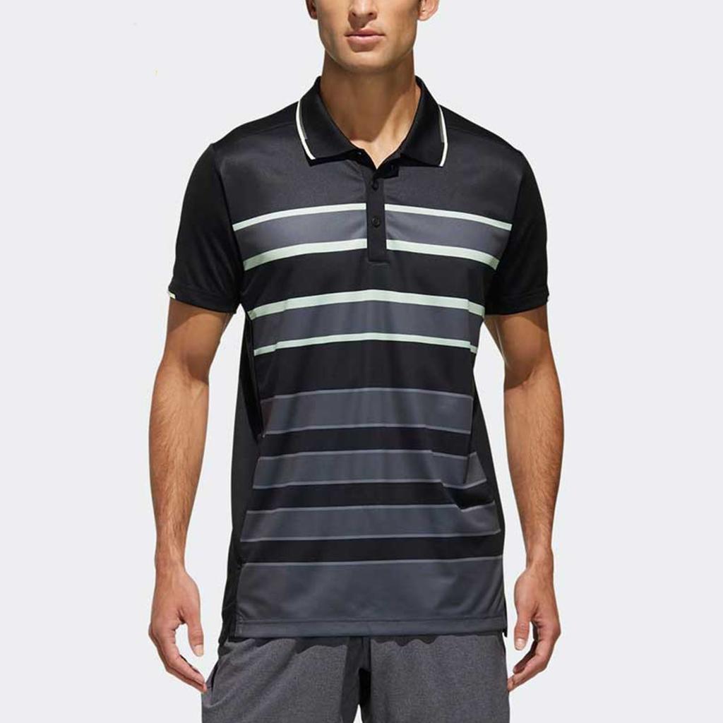 Adidas Tennis Training Striped Design Short Sleeve Polo Shirt Men Polo Shirts Black DY7470