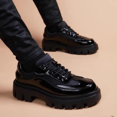 Leather Shoes Men'S Leather Breathable Business Casual Shoes Platform Heightening Men'S Shoes British Round Head Dress Black Trendy Men'S Shoes
