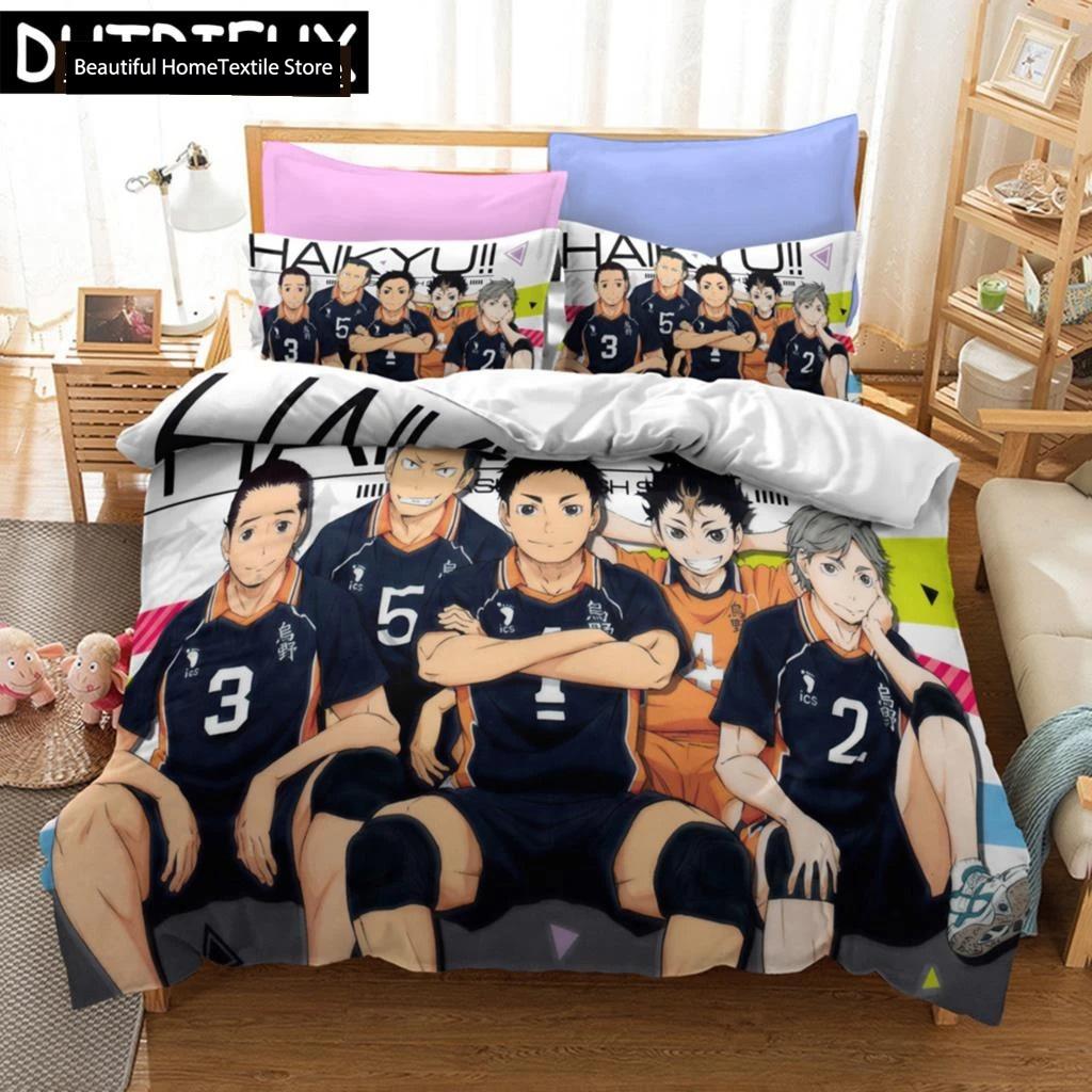 Haikyuu!! Sängklädesset 3D Anime Polyester Örngott Påslakan Queen King För Pojkar Gåva Volleyboll Anime Påslakanset