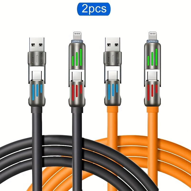 2pcs 4-in-1 100W Max Fast Charging Cable, Multi-Port Charging with Ccolor Light, for IPhone 14/13/12/11Pro Max/XS/XR/8/7/6/iPad, For, Xiaomi, Oppo