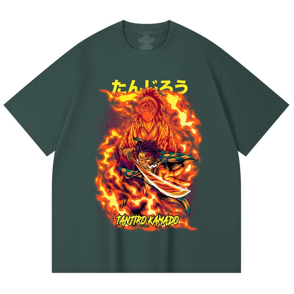 230 Gsm 100% Cotton Demon Slayer V107 Tanjiro Print Unisex Heavy Cotton T Shirt