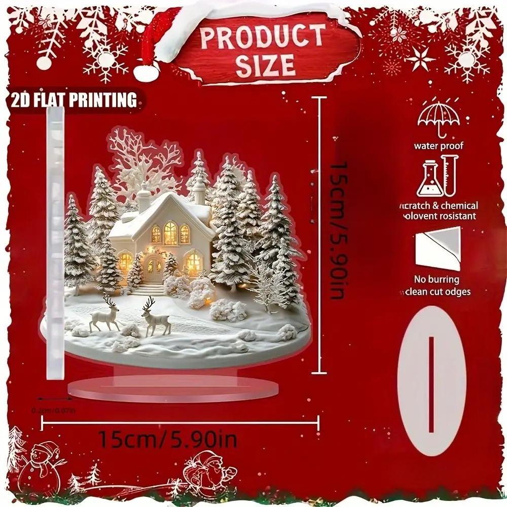 2D Flat, Snow House and Reindeer Scene Acrylic Desktop Decoration, Suitable for Wall Decoration, Porch, Room, Villa, Accents Home, Hallway, or Workpla