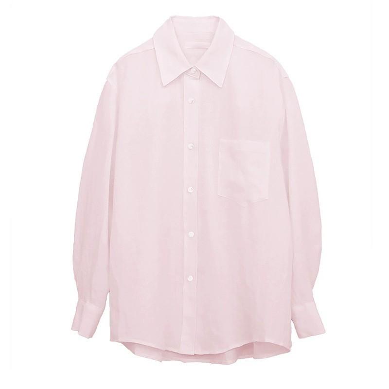 Linen Shirt For Women Spring Casual Loose Fit Long Sleeve With Pocket For Office And Daily Wear