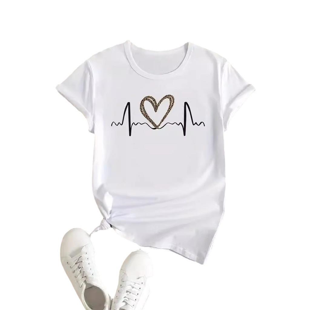 European and American spot printed crew neck T-shirt spring and summer casual short-sleeved crew neck top short-sleeved women's T-shirt