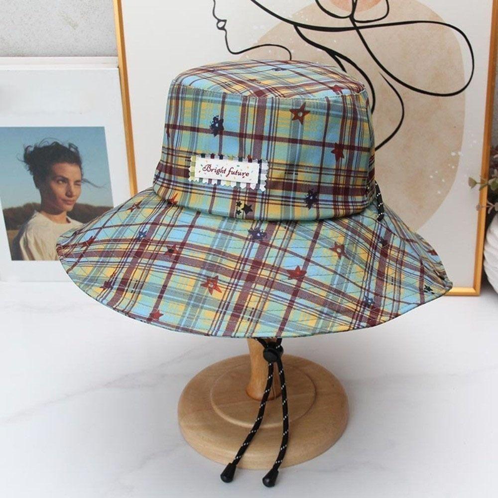 Sun Protection Plaid Fisherman Hat Star Sunscreen Bucket Hat Casual Women Sun Hat Riding
