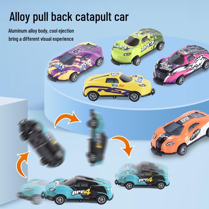 Alloy Pull-Back Ejection Car: Metal Tinplate Bouncing Racing Car with Color Box Packaging