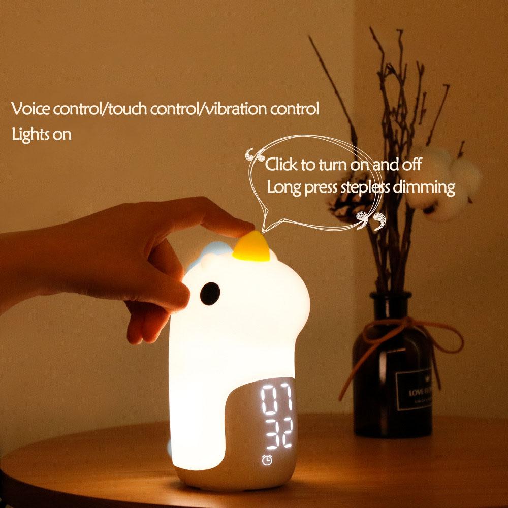 Multifunctional Smart Unicorn Alarm Clock Night Light Voice Control Silicone Creative Children's Bedroom Night Lights