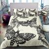Gothic Skull Duvet Cover Set Death Moth and Flowers Comforter Cover King Personalized Skeleton Bones Bedding Sets Black Cream