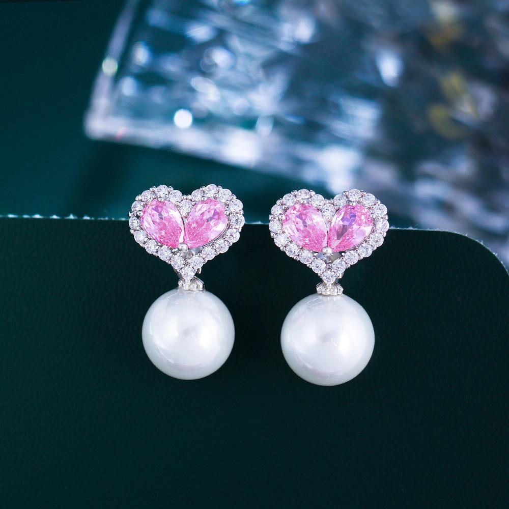 

Needle Light Luxury Sweet Girl Heart Princess Pink Earrings Love Pearl Earrings Pendant Earrings