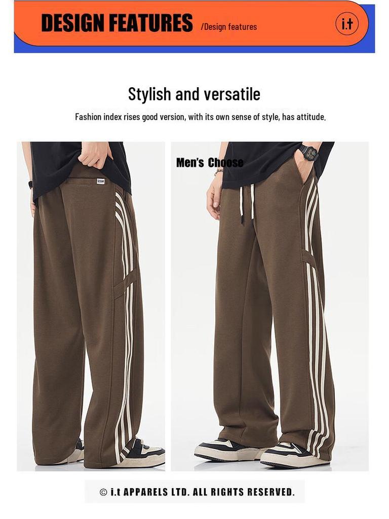 izzue it Men's American Style Striped Straight Leg Sweatpants