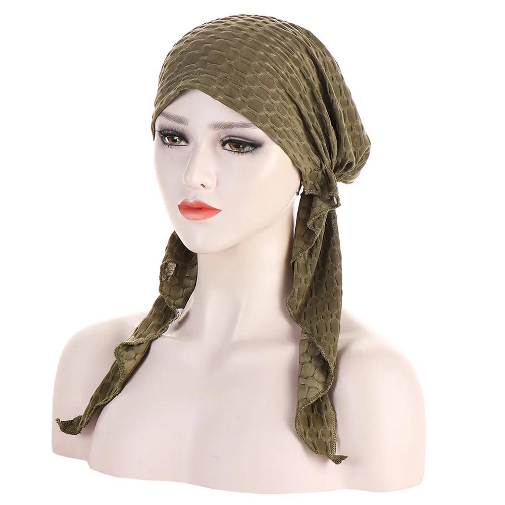 New Muslim Inner Hijab Turban Women Pre-Tied Cap Long Tail Headscarf Wrap Beanies Bonnet Head Scarf Stretch Headwear Ninja Hat