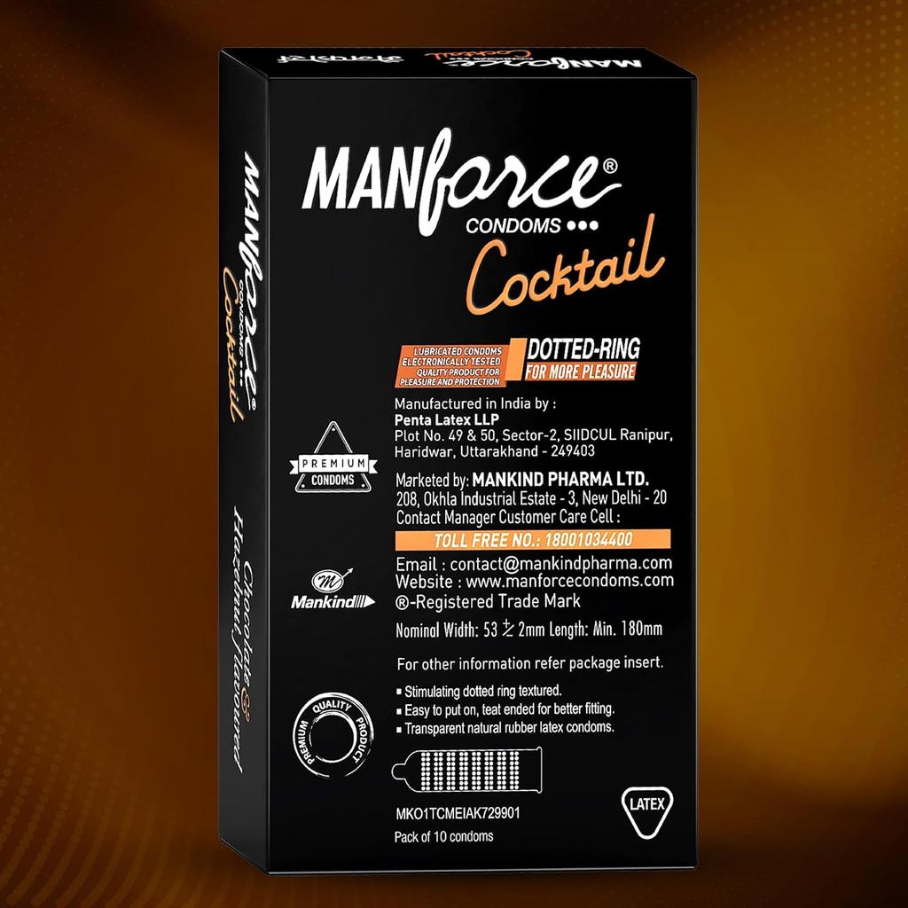 Manforce Cocktail Chocolate & Hazelnut Dotted & Flavoured Condoms For Men | 10 Pcs | Extra Dotted | India S No. 1* Condom Brand For Safe Sex..