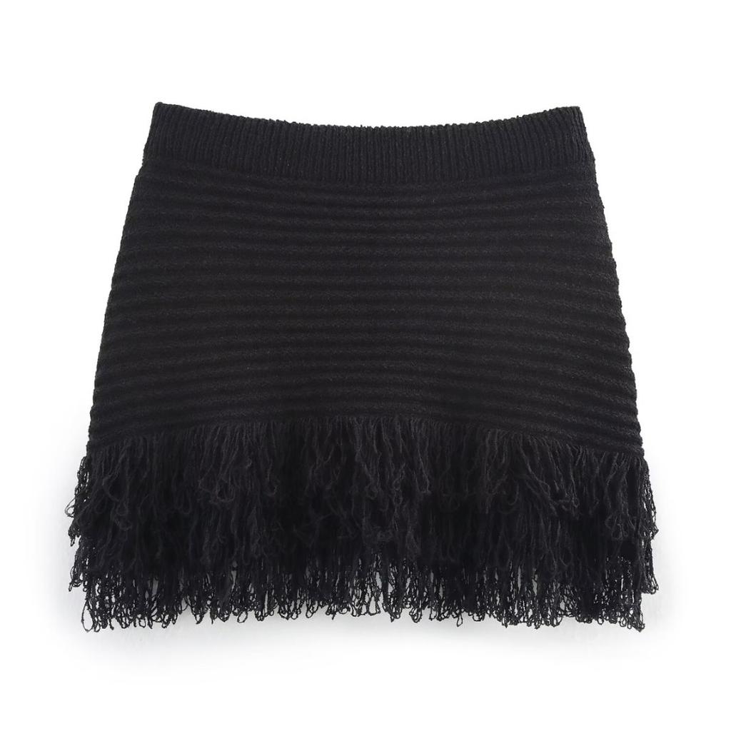 2025 Summer New Style Four-Color Optional Women's Fashion Suit Fringed Plaid Knitted Jacket & Fringed Skirt Suit
