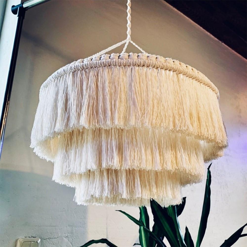 Textured Weave Bohemian Tassel Lampshade Handwoven Tassel Light Shell Living Room
