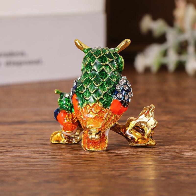 Owl Jewelry Box Small Figurine, Metal Handicraft, Luxury and Retro Style, Desktop Jewelry Box Figurine