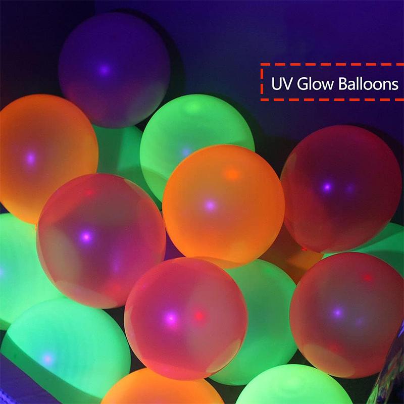 12pcs Neon Glow Balloons Under Purple Light Lamp Reusable  Baloon Party Balloon Fluorescent Birthday Party Decor