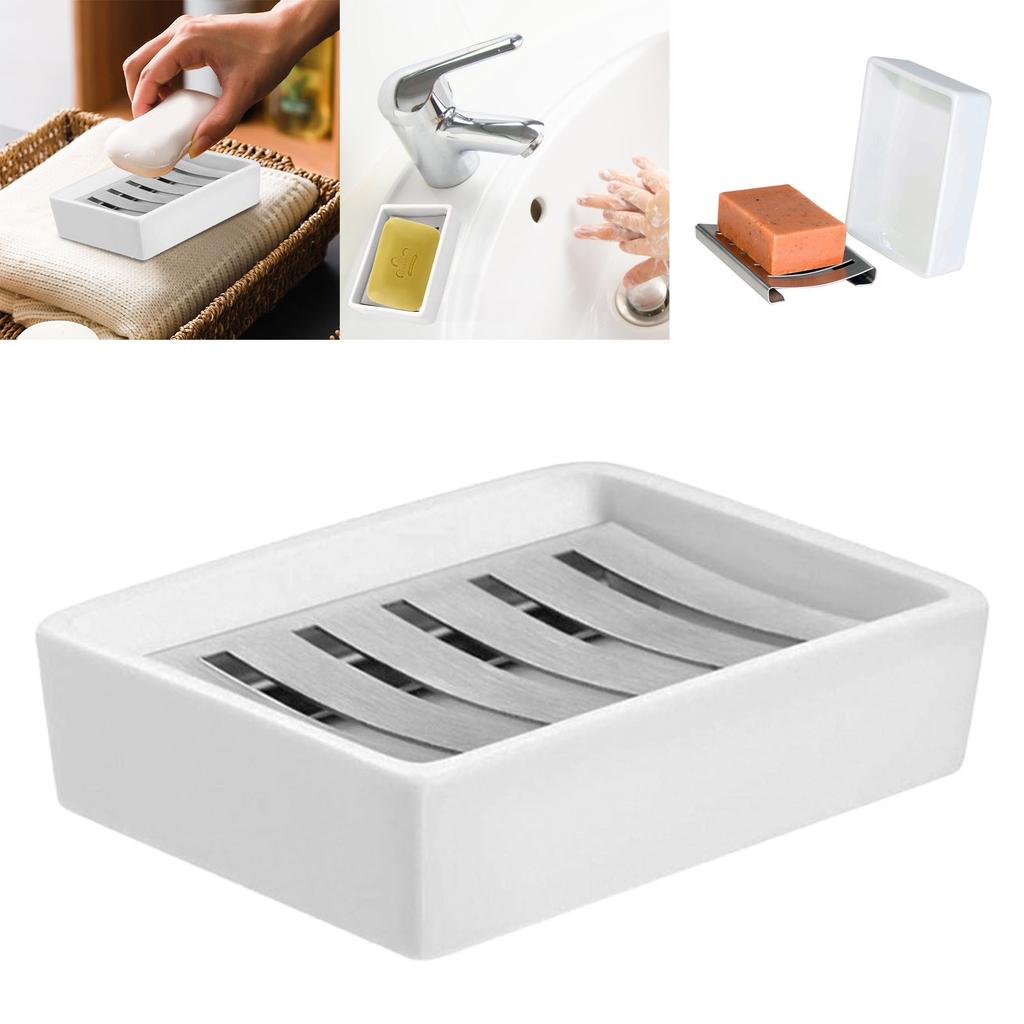Stainless Steel Soap Dishes Ceramic Soap Storage Box Holder Household Shower Drain Soap Tray Organizer Bathroom Accessories