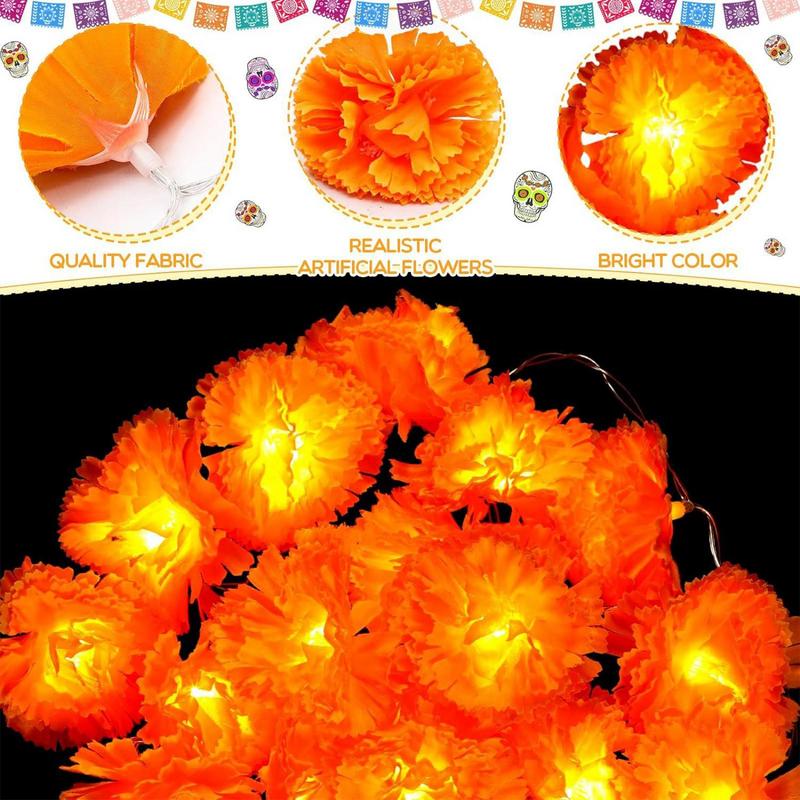 Led Marigold Garland Lights Lighted Marigold LED Flowers Day Of The Dead Decorations Diwali Decorations For Home Battery