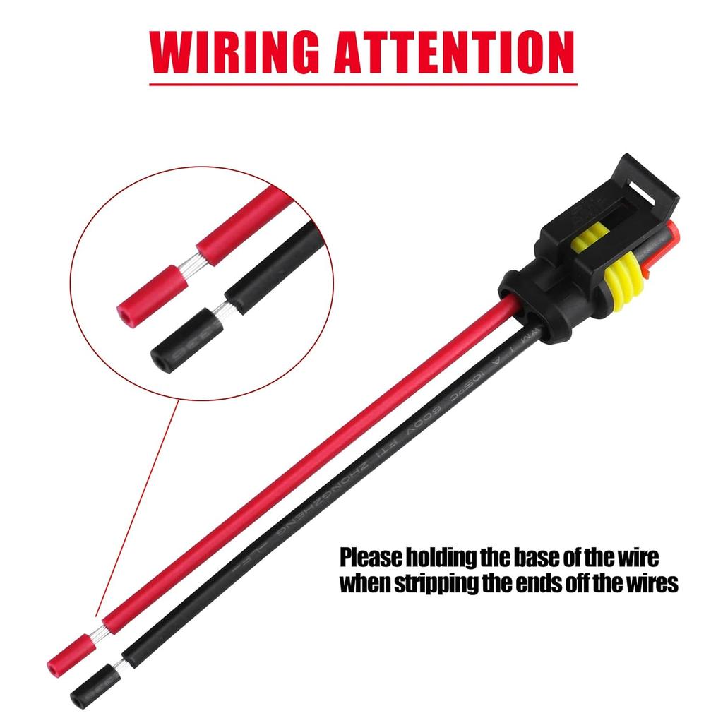 MUYI 2 Wire Connector 16AWG 5 Kits 2 Pin Waterproof Connectors With 10Cm Pigtail 1.5Mm Series Rubber Seal And Electrical Terminals