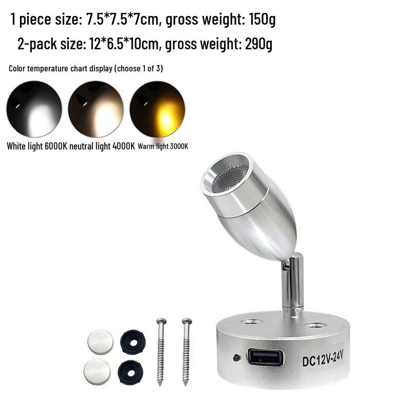 LED Gooseneck Touch Dimmer RV/Boat Reading Light 12V-24V with USB