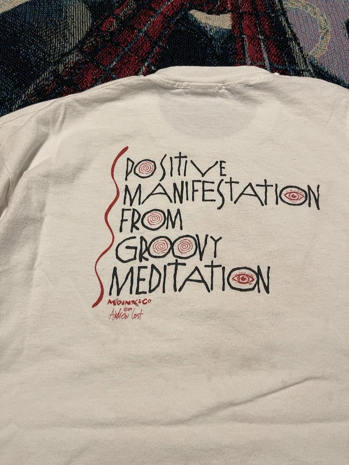 

Vintage 90s Meditation Hippie Shirt Men s XL Andrew Lost Moinx & Co Art Eyes Eye 3XL