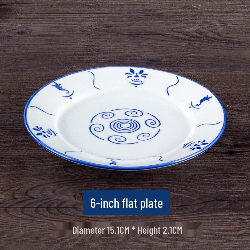 Vintage Ceramic Blue & White Bamboo Flower Bowl - Rustic Farmhouse Tableware, Ideal for Rice & Noodles