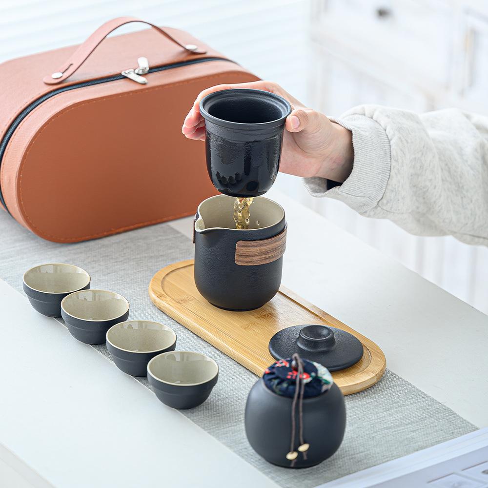 Travel tea set Ceramic Kuaike cup Car storage box Portable outdoor teapot Teacup Kung Fu tea set