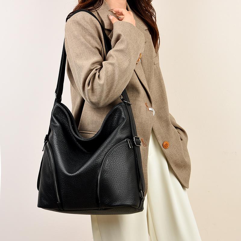 

2025 new niche retro trendy large-capacity casual soft leather women s shoulder crossbody multi-functional backpack women s bag чёрный